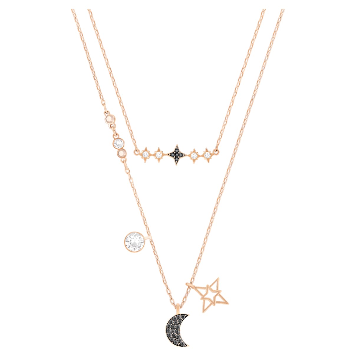 Swarovski Symbolica Necklace  Set (2)  Moon And Star  Black  18K Rose Gold Finish
