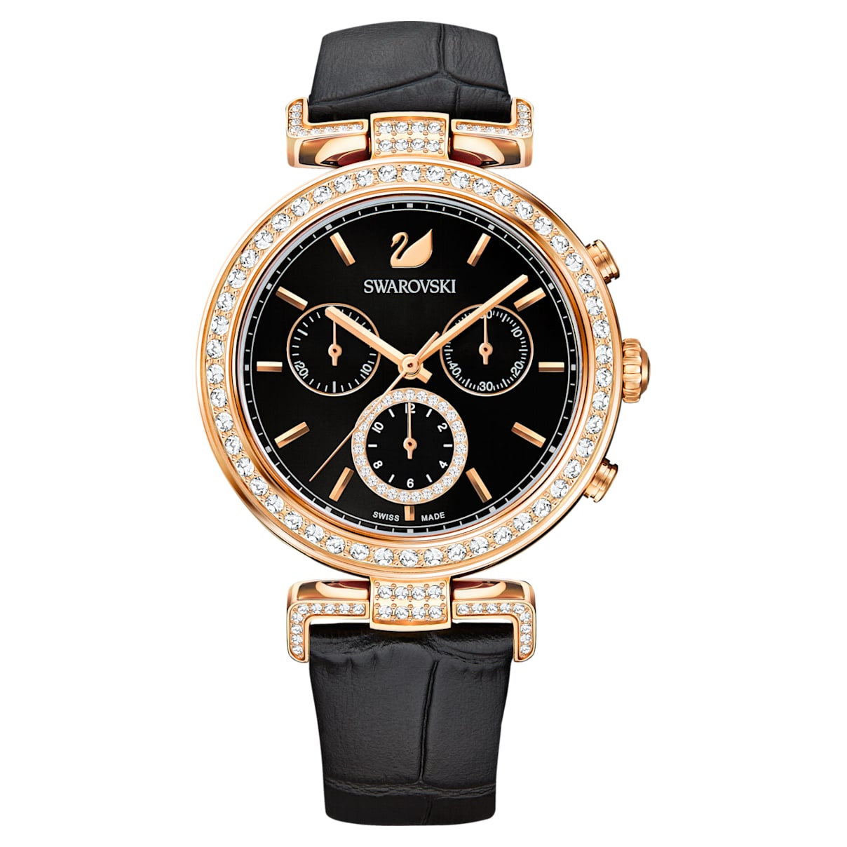 Click to view product details and reviews for Era Journey Watch Leather Strap Black Rose Gold Tone Pvd.