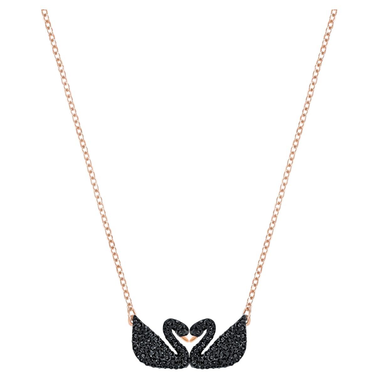 Click to view product details and reviews for Swarovski Iconic Swan Necklace Black Rose Gold Tone Plated.