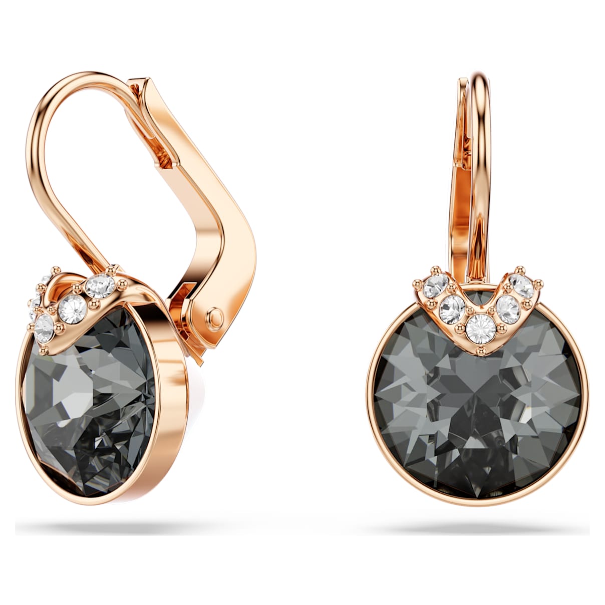 Bella V Drop-Ohrhänger, Rundschliff, Grau, 18K Roségoldbeschichtet Unisex OS
