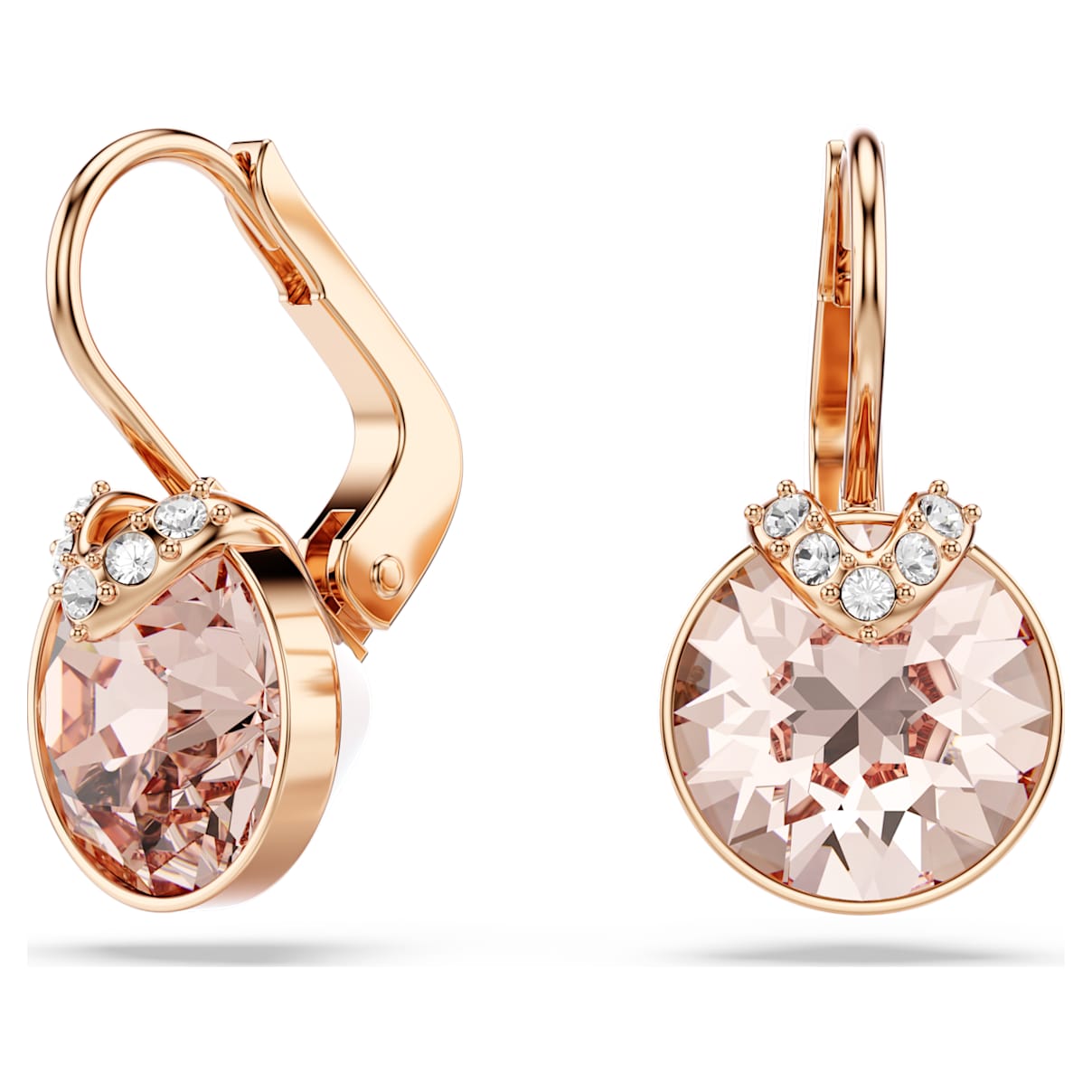 Swarovski Bella V Drop Earrings  Round Cut  Gold Tone  18K Rose Gold Finish
