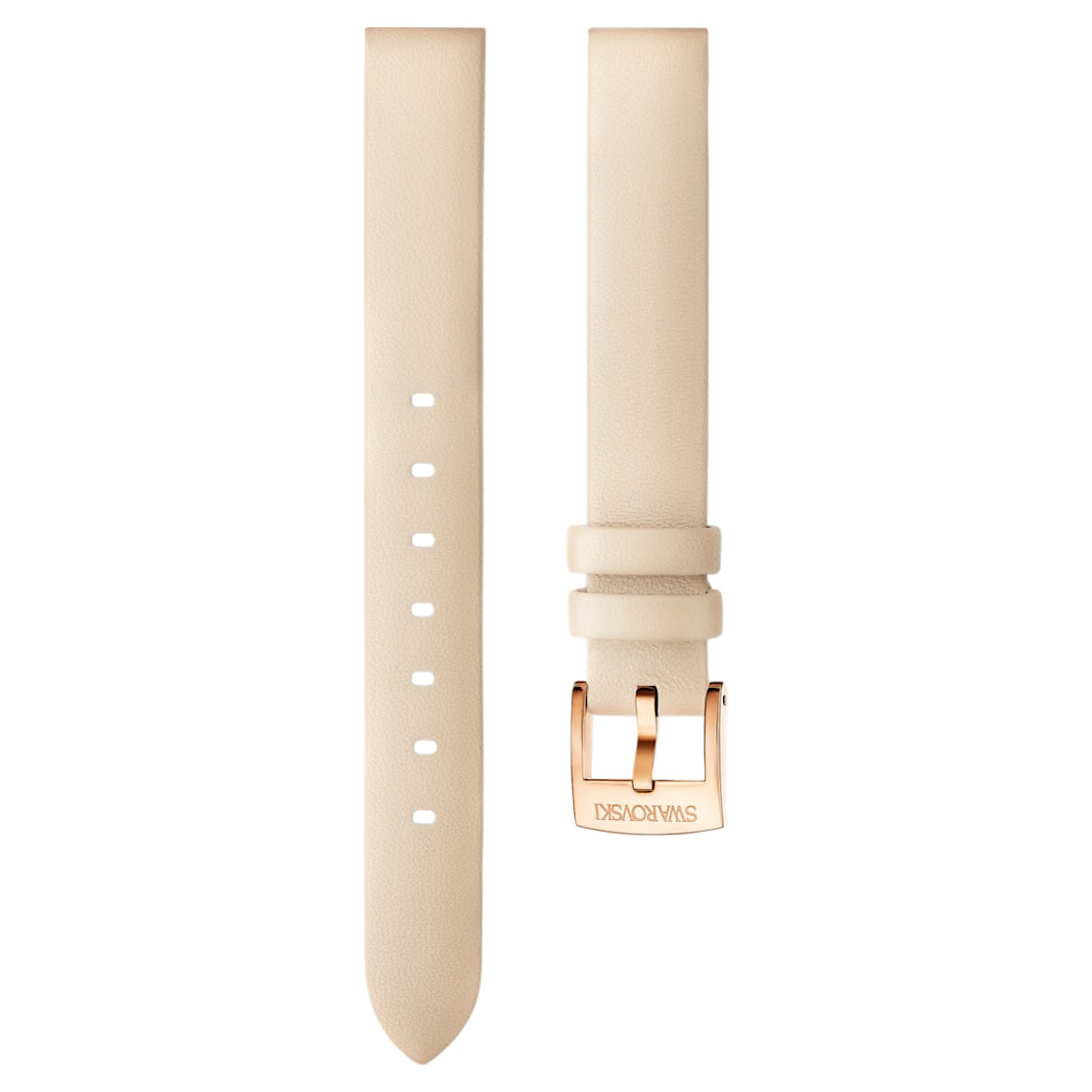 12mm Watch strap, Leather, Beige, Rose-gold tone plated