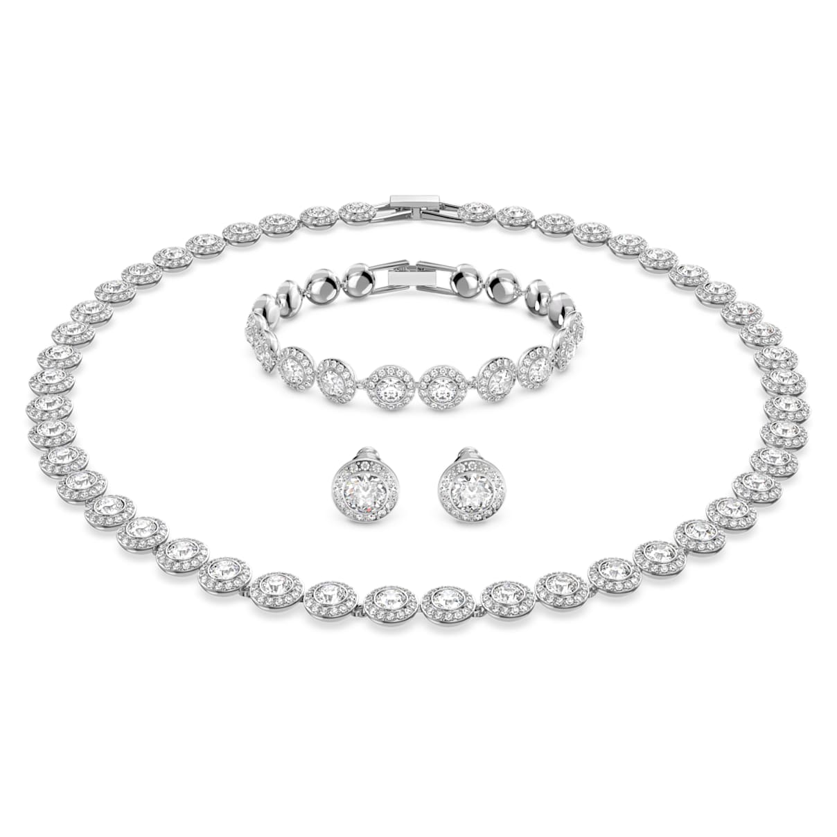 

Una Angelic set, Round cut, White, Rhodium plated