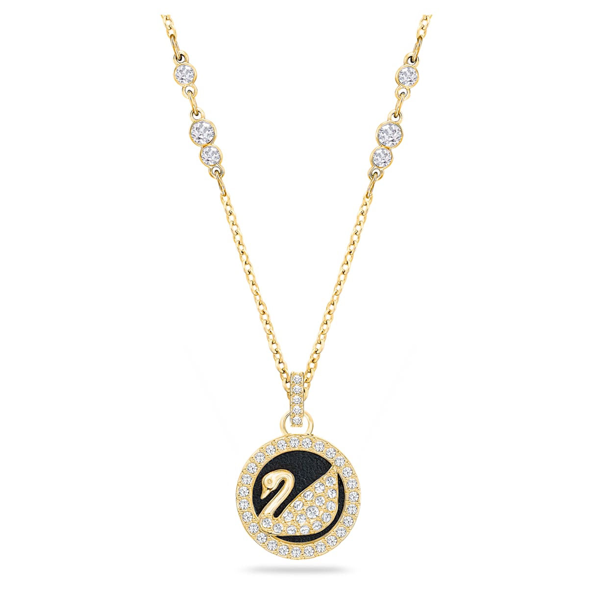 

Leather Swan pendant, Swan, Black, Gold-tone plated