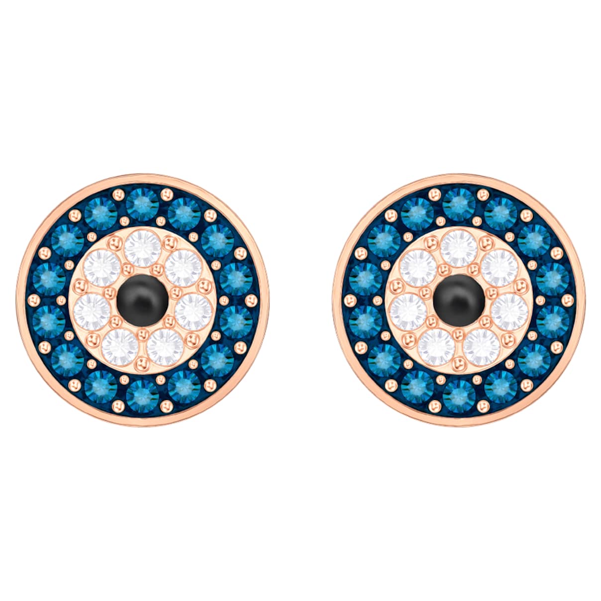 Click to view product details and reviews for Luckily Evil Eye Pierced Earrings Blue Rose Gold Tone Plated.