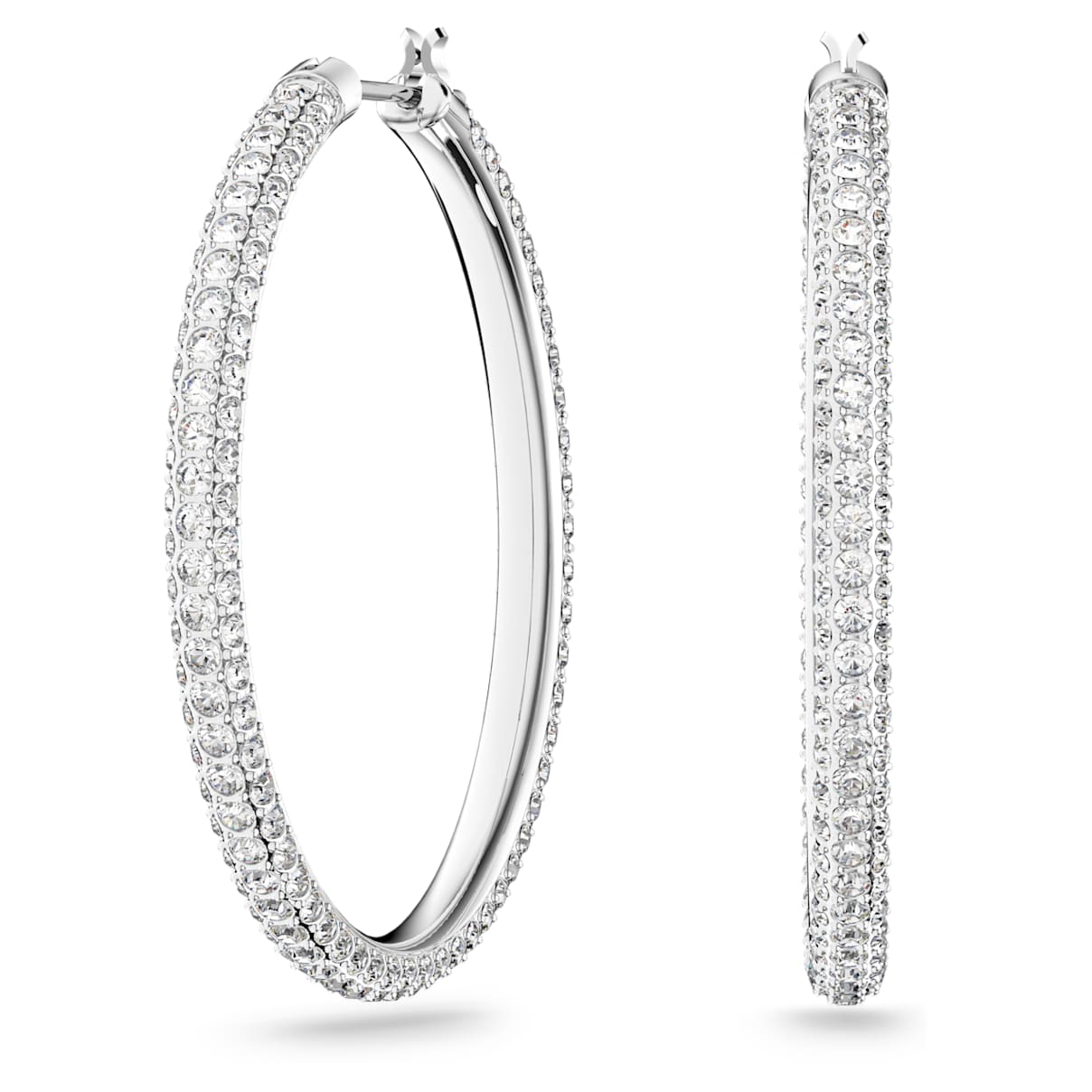 Click to view product details and reviews for Stone Hoop Pierced Earrings White Rhodium Plated.