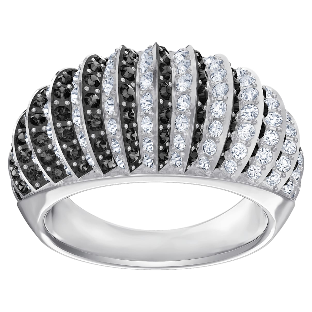 Luxury Domed Ring, Black, Rhodium plating