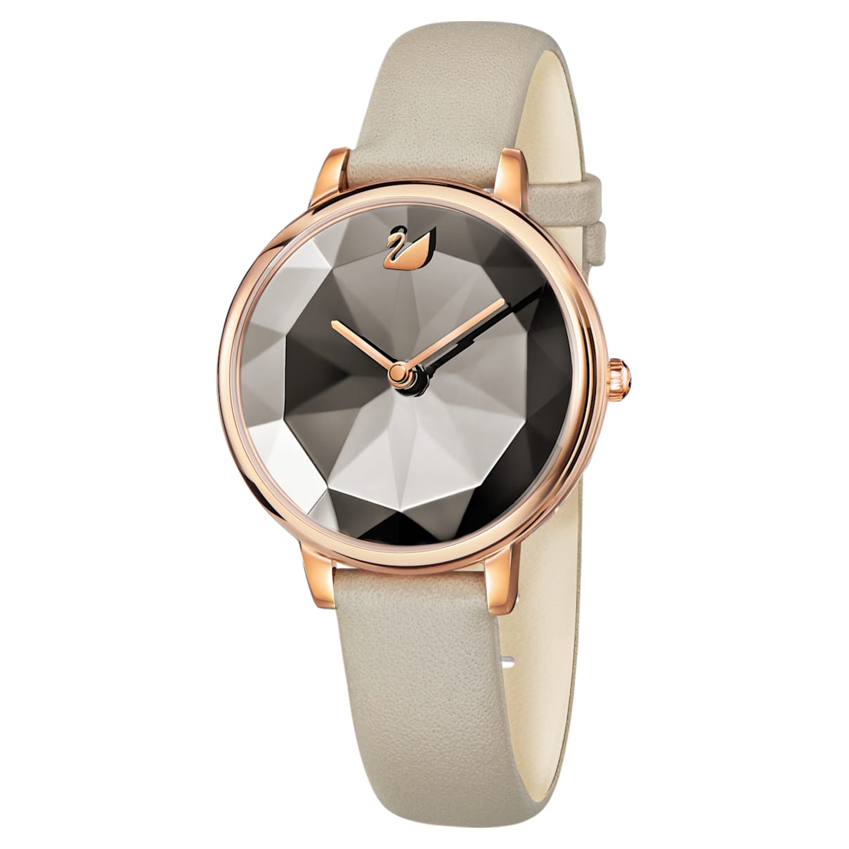 Click to view product details and reviews for Crystal Lake Watch Leather Strap Grey Rose Gold Tone Pvd.