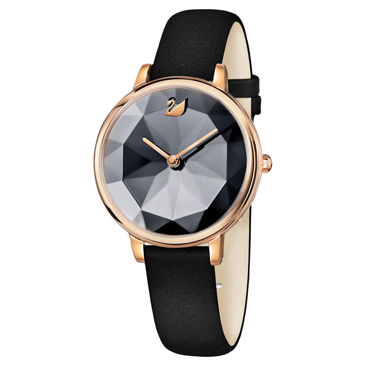 Click to view product details and reviews for Crystal Lake Watch Leather Strap Black Rose Gold Tone Pvd.