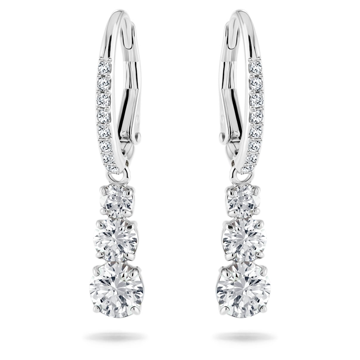 

Attract Trilogy hoop earrings, Round cut, White, Rhodium plated