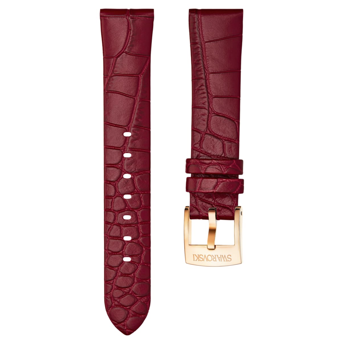 18mm Watch strap, Leather, Dark red, Rose-gold tone plated