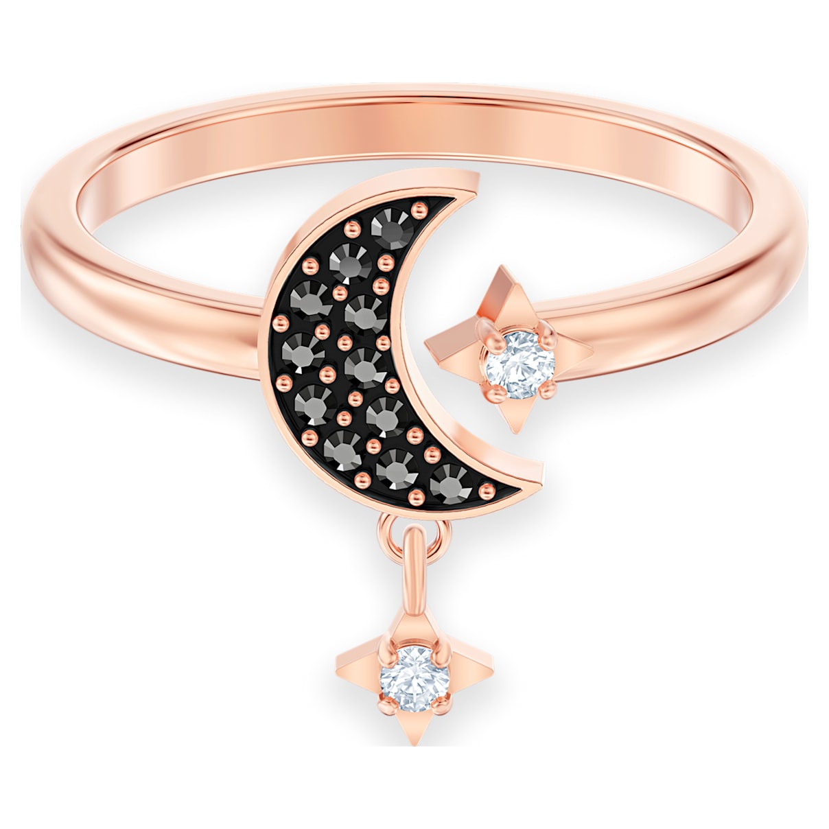 

Swarovski Symbolic open ring, Moon and star, Black, Rose gold-tone plated