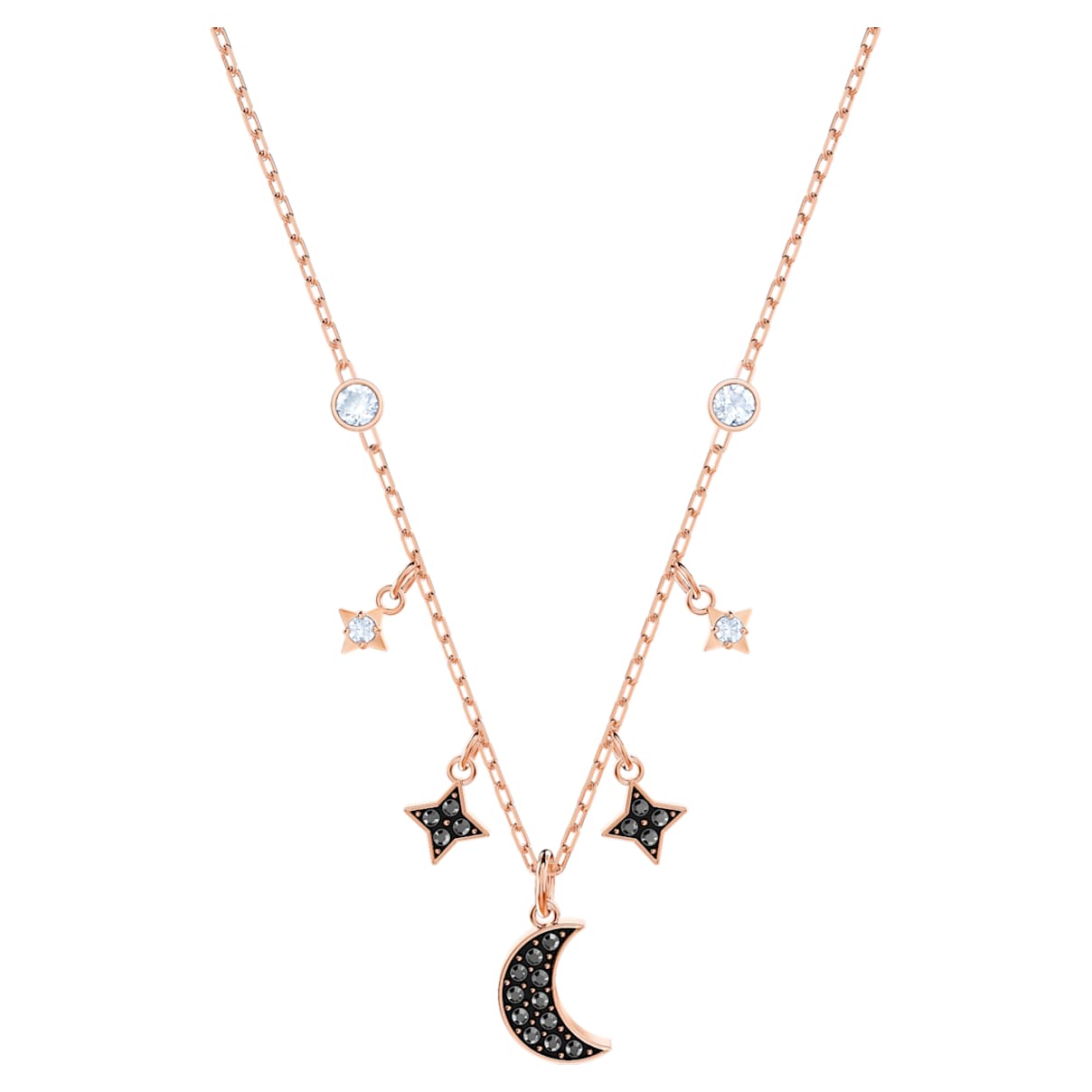 Swarovski Symbolica Necklace  Moon And Star  Black  18K Rose Gold Finish