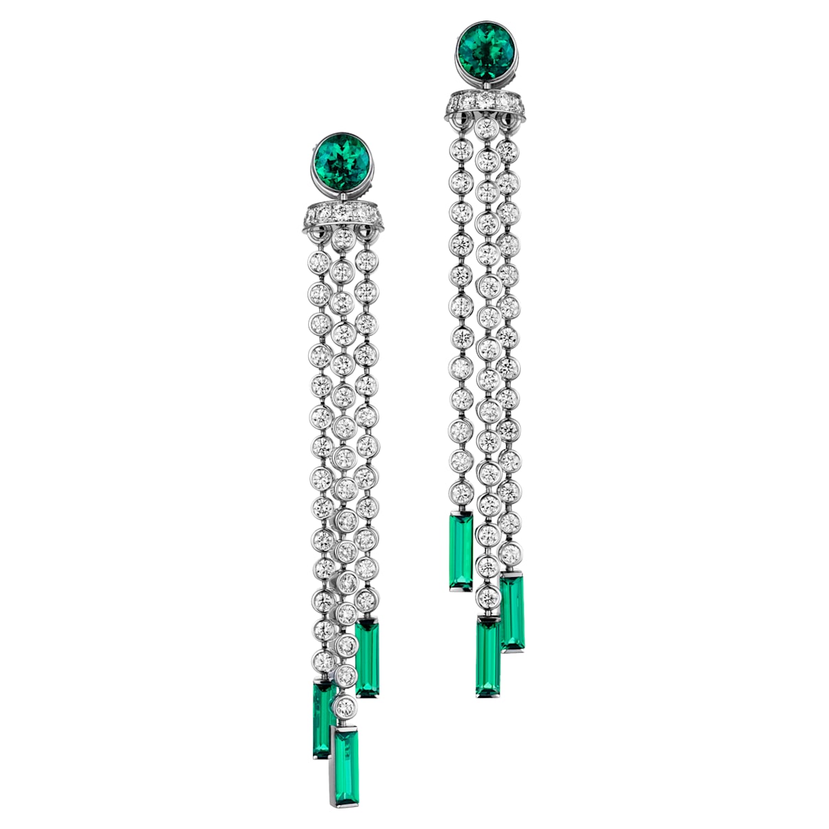 Click to view product details and reviews for Mosaic Pompon Drop Earrings Swarovski Created Emeralds Swarovski Created Diamonds 18k White Gold.