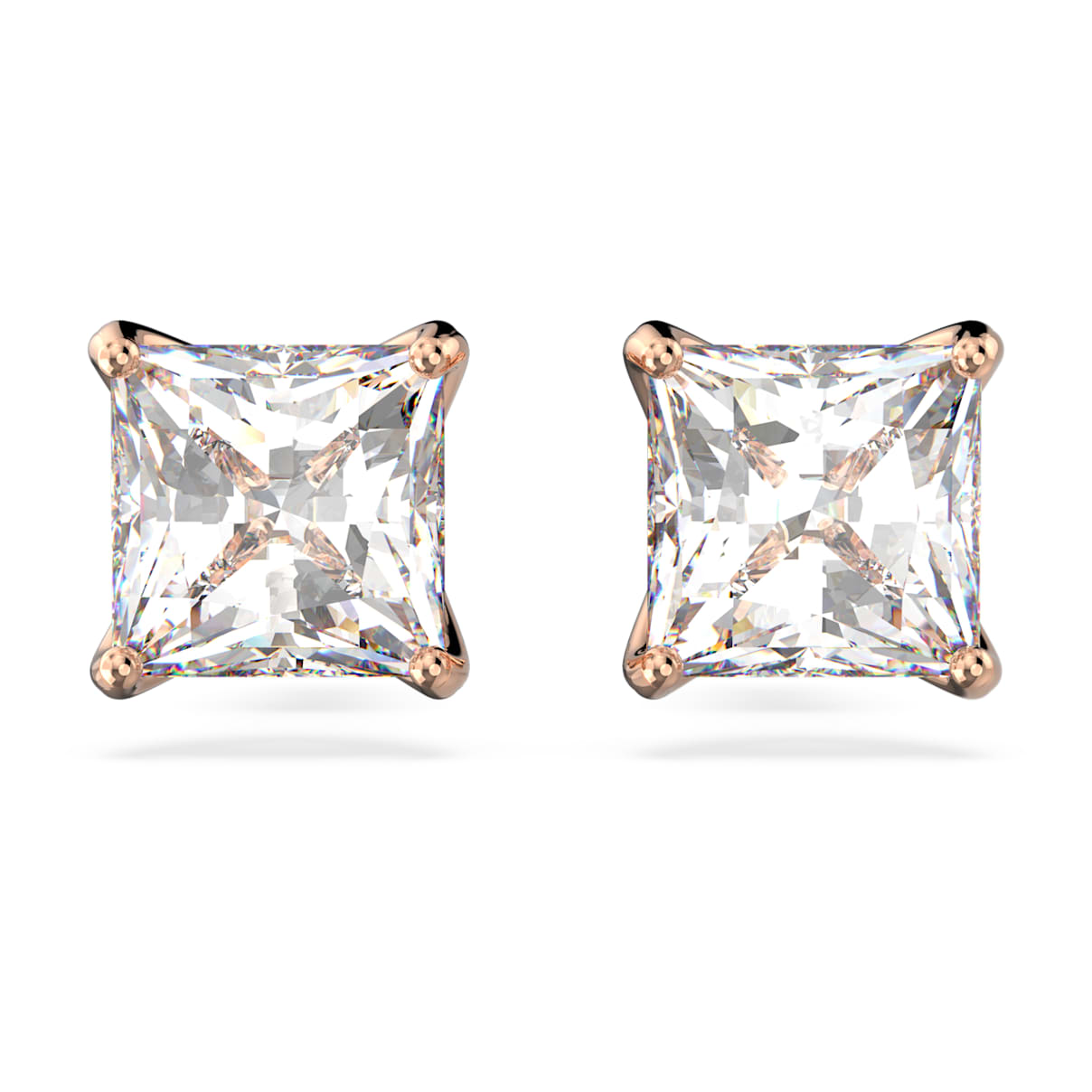 

Swarovski Attract stud earrings, Square cut, White, Rose gold-tone plated