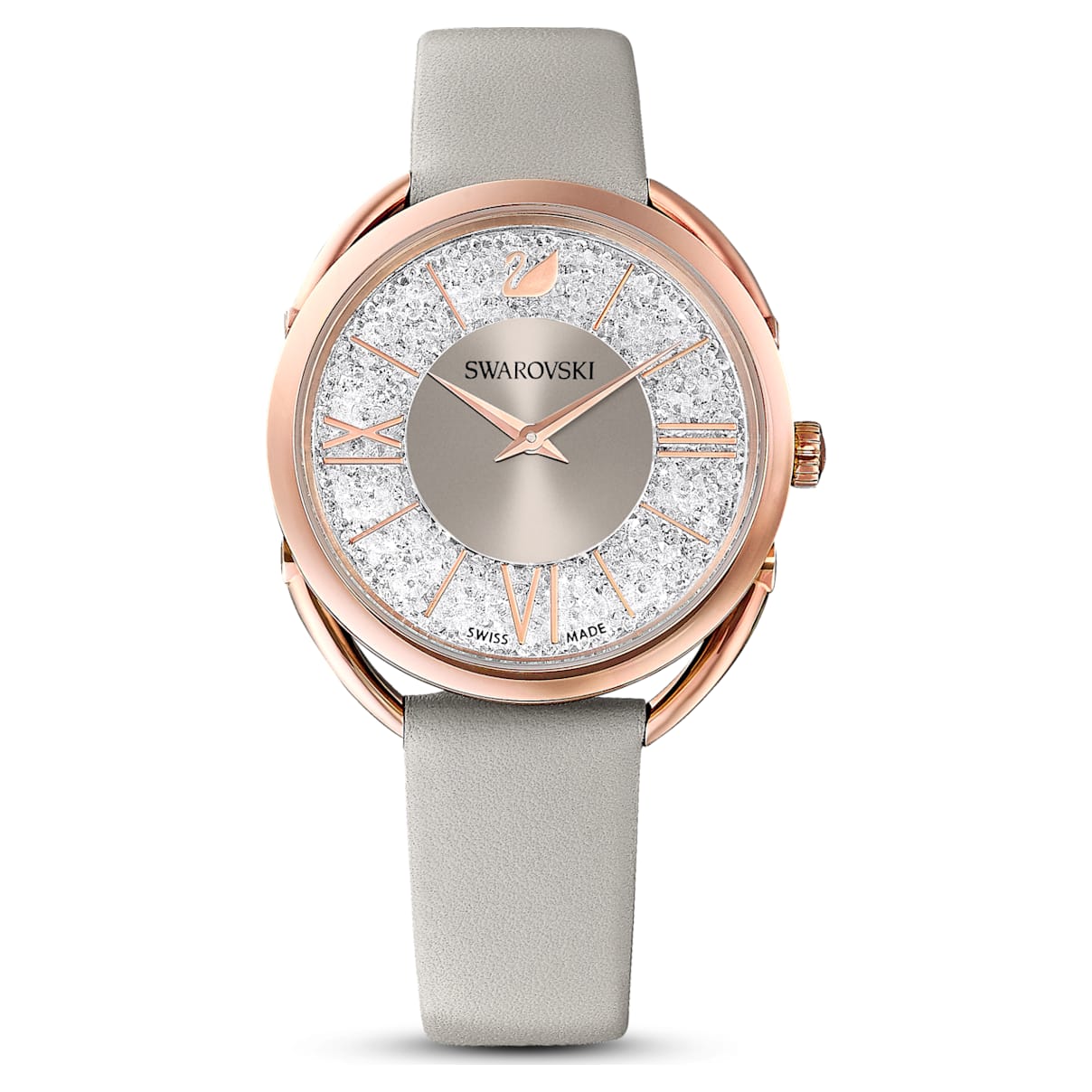 Click to view product details and reviews for Crystalline Glam Watch Leather Strap Grey Rose Gold Tone Pvd.