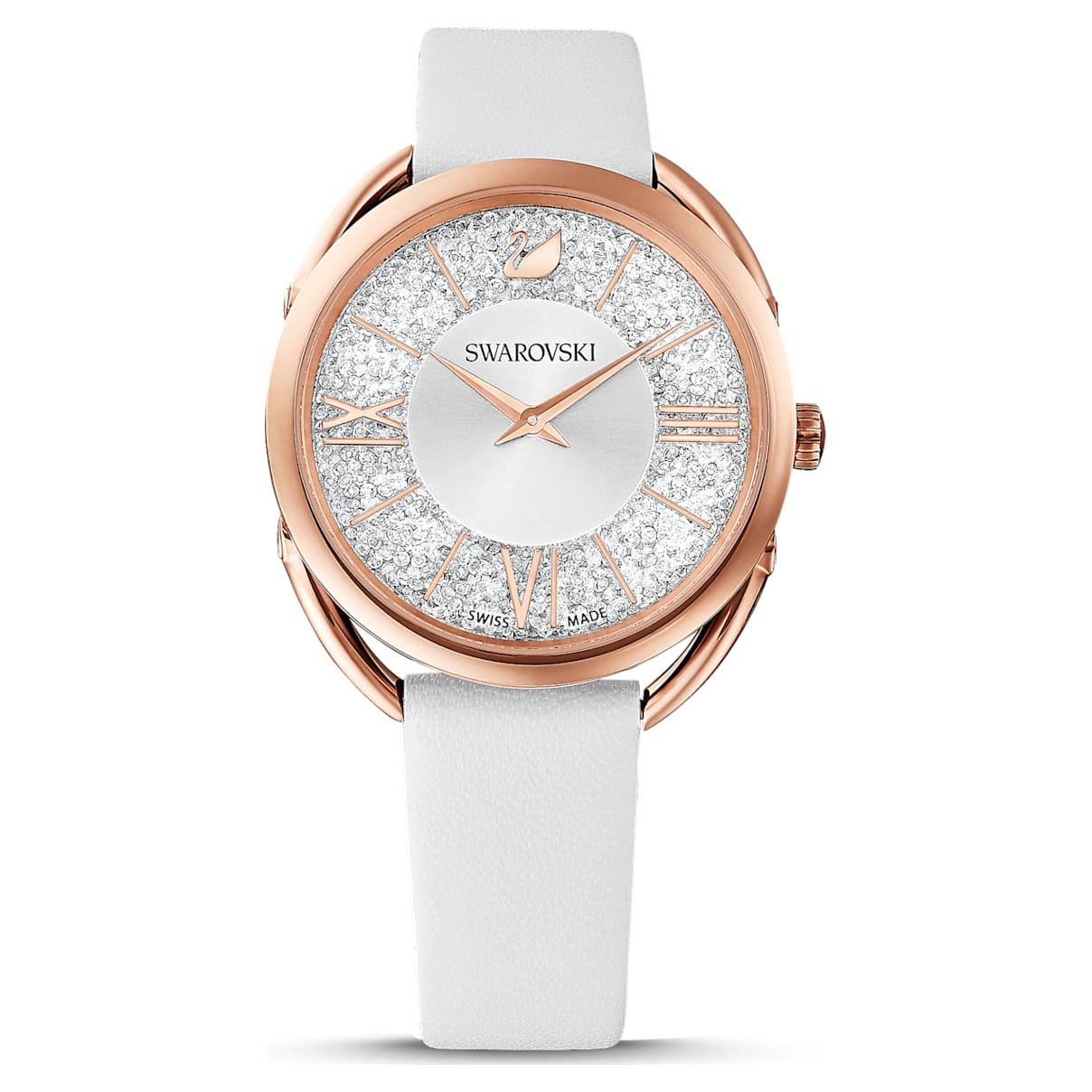 

Swarovski Crystalline Glam watch, Swiss Made, Leather strap, White, Rose gold-tone finish