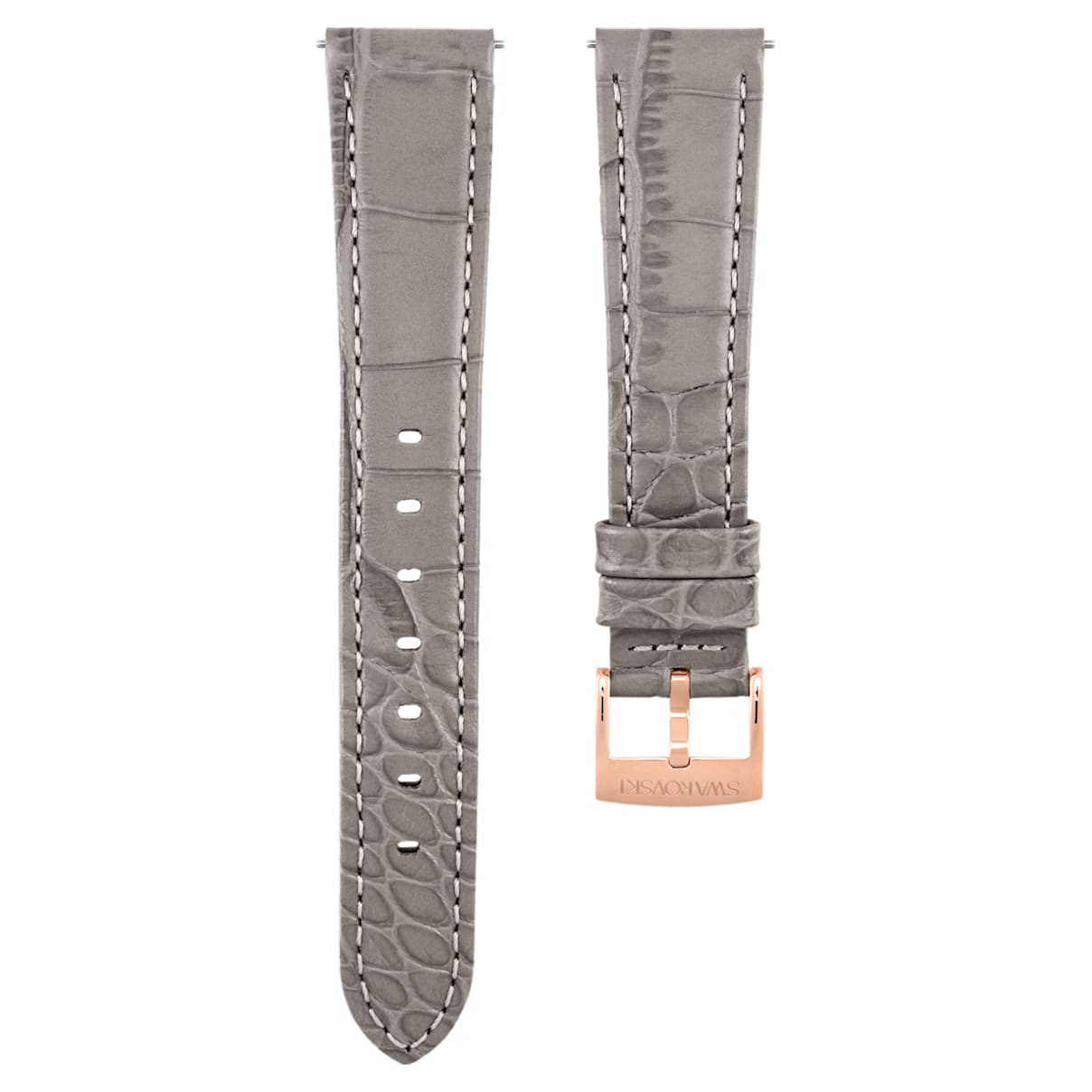 

Swarovski 17mm watch strap, Leather with stitching, Taupe, Rose gold-tone plated
