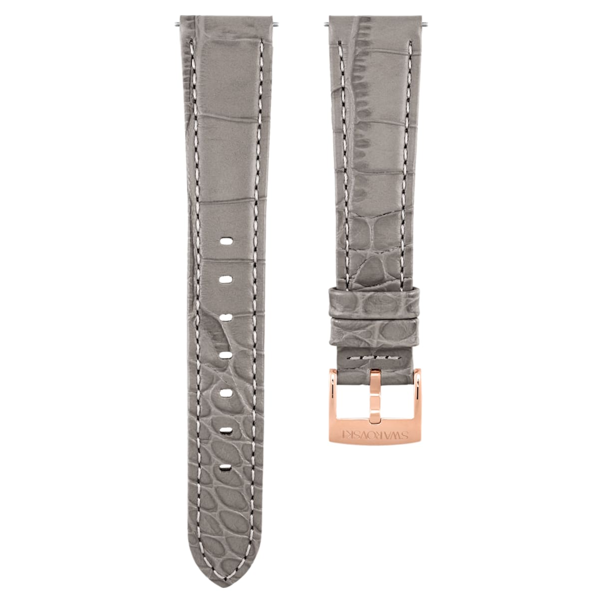 Cinturino per orologio 17mm, pelle con impunture, grigio talpa, placcato color oro rosa