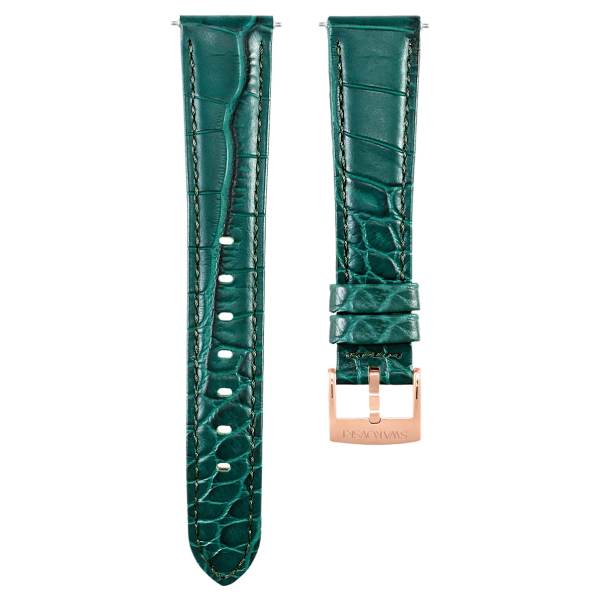 Click to view product details and reviews for 17mm Watch Strap Leather With Stitching Green Rose Gold Tone Plated.