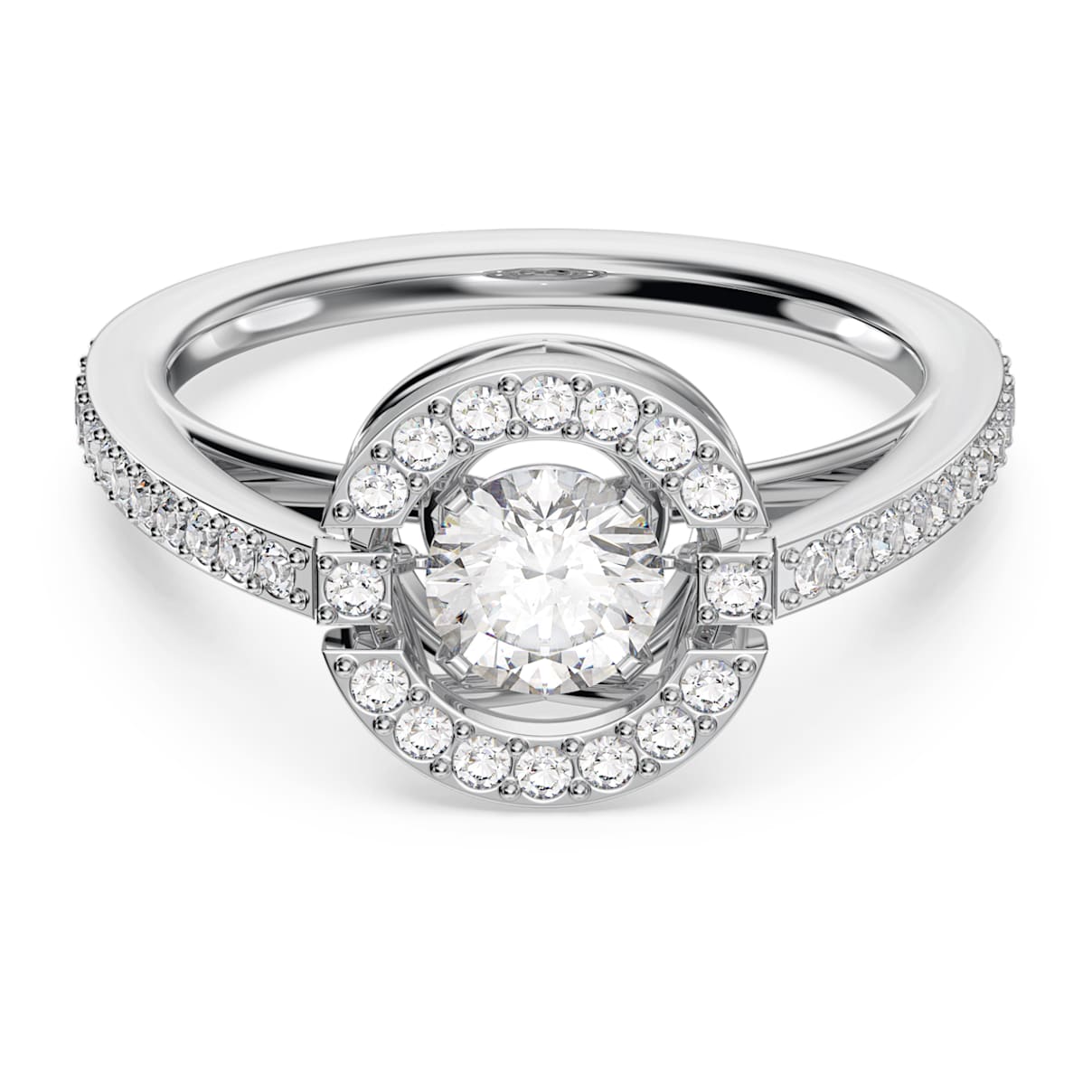 

Swarovski Sparkling Dance ring, Round cut, White, Rhodium plated