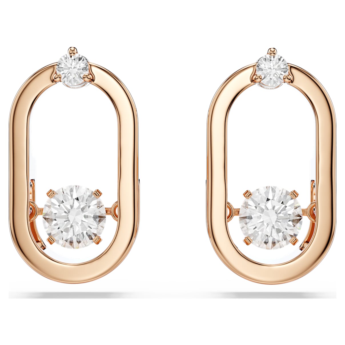 Swarovski Una Stud Earrings  Round Cut  Oval Shape  White  18K Rose Gold Finish