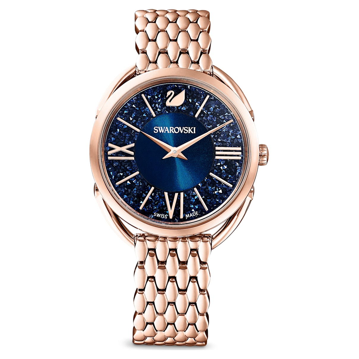 

Swarovski Crystalline Glam ウォッチ, スイス製, メタルブレスレット, ブルー, ローズゴールドトーン仕上げ
