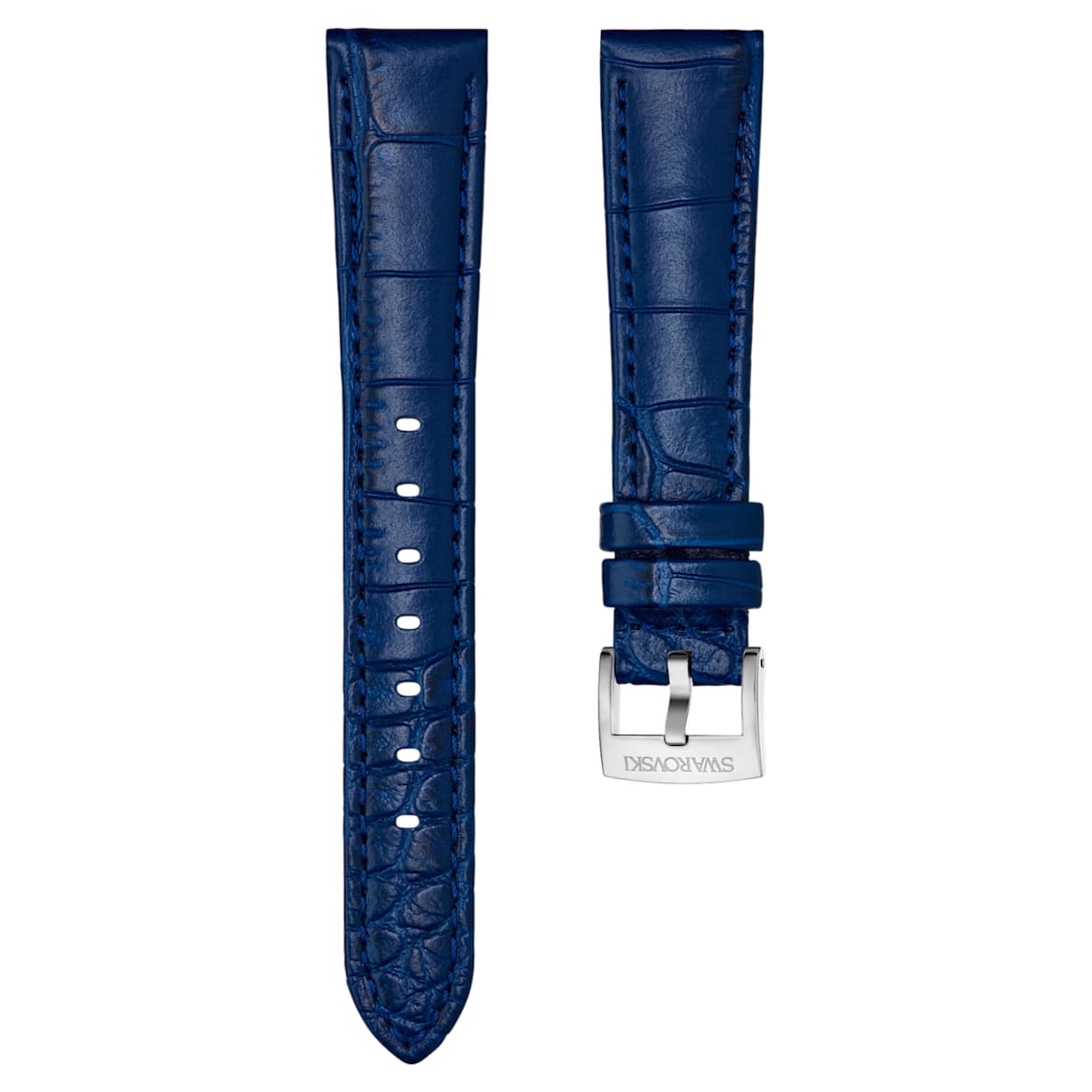 Cinturino per orologio 18mm, pelle con impunture, blu, acciaio inossidabile
