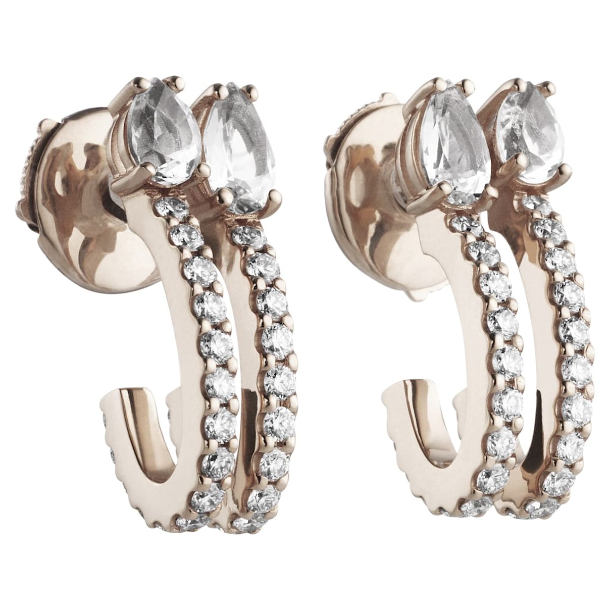 Click to view product details and reviews for Arc En Ciel Double Hoop Earrings Swarovski Genuine Topaz Swarovski Created Diamonds 18k Rose Gold.