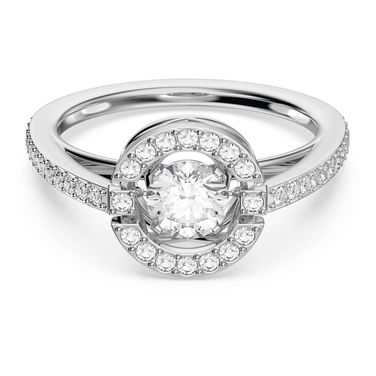 

Swarovski Sparkling Dance ring, Round cut, White, Rhodium plated