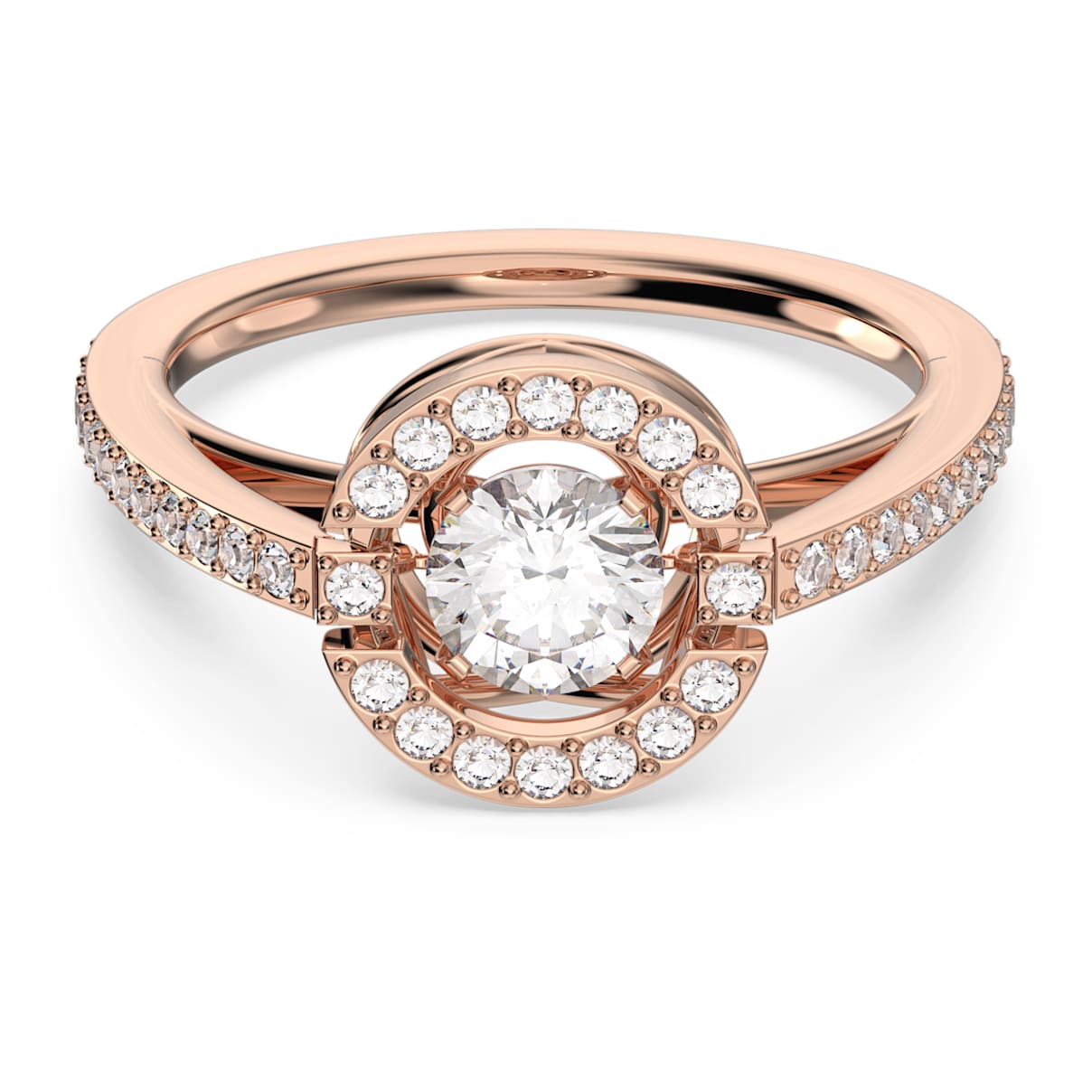 

Swarovski Sparkling Dance ring, Round cut, White, Rose gold-tone plated