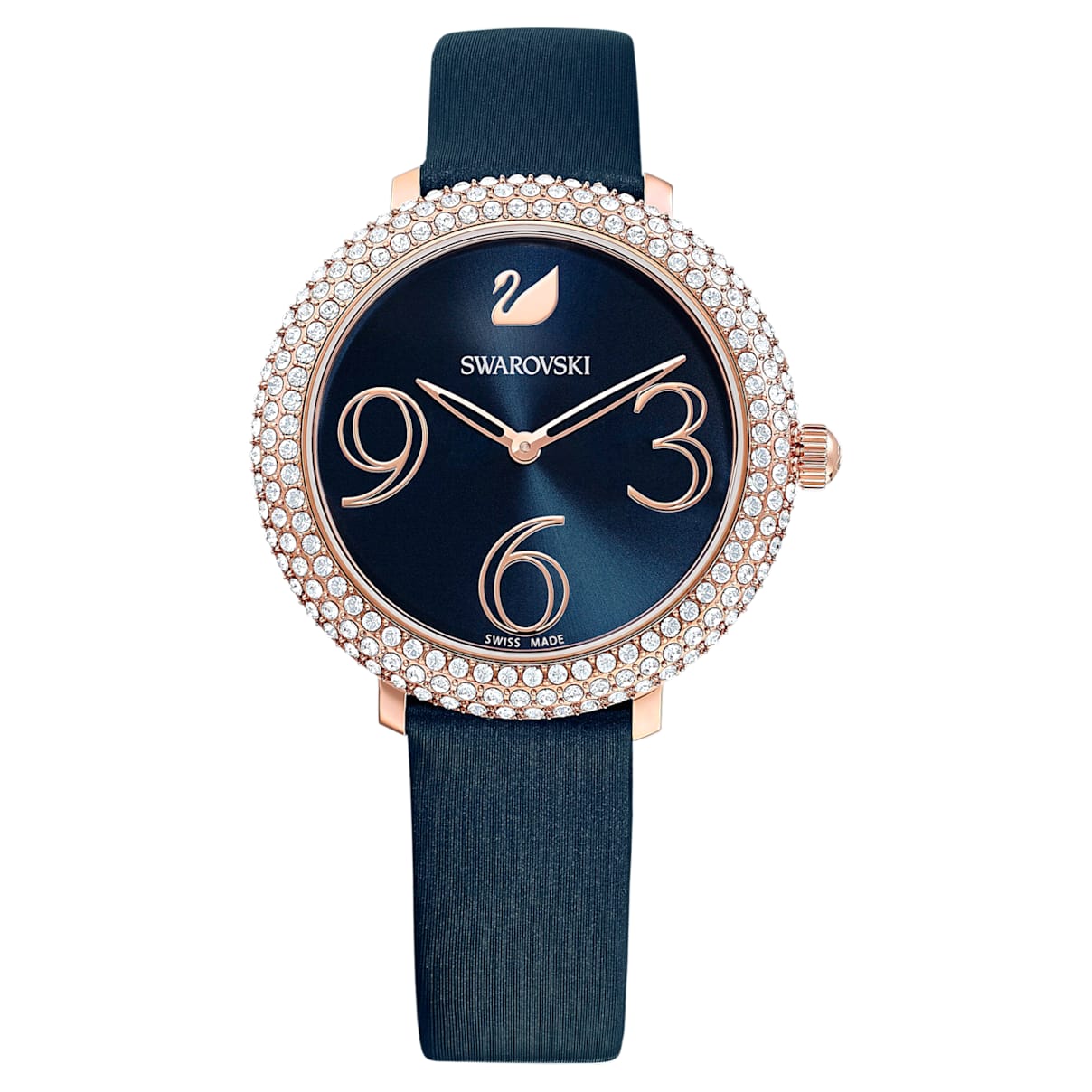 Click to view product details and reviews for Crystal Frost Watch Leather Strap Blue Rose Gold Tone Pvd.