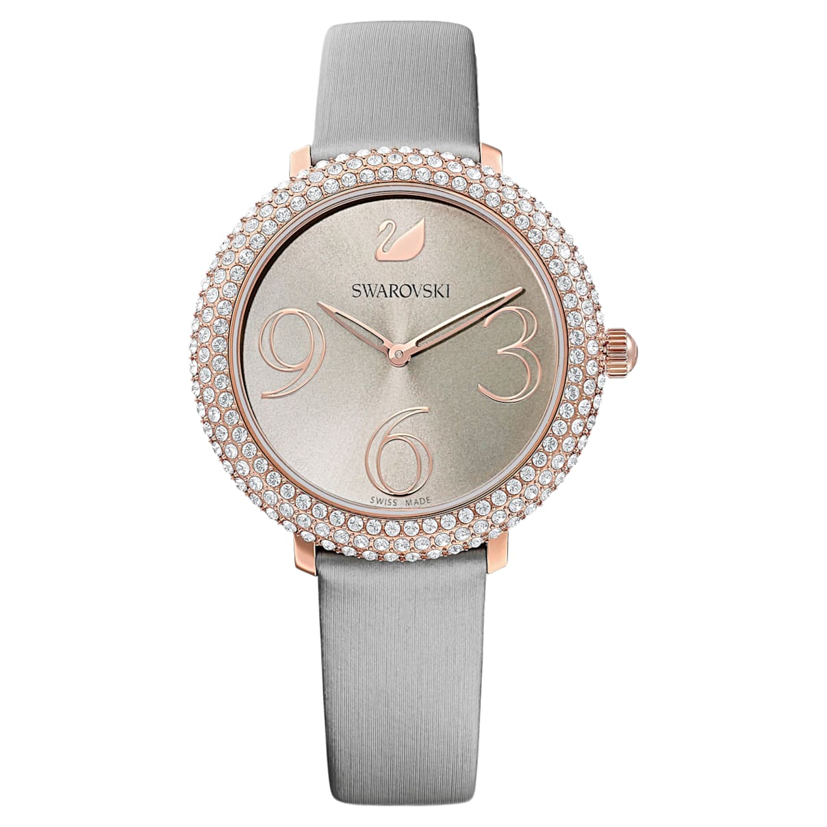 Click to view product details and reviews for Crystal Frost Watch Leather Strap Grey Rose Gold Tone Pvd.