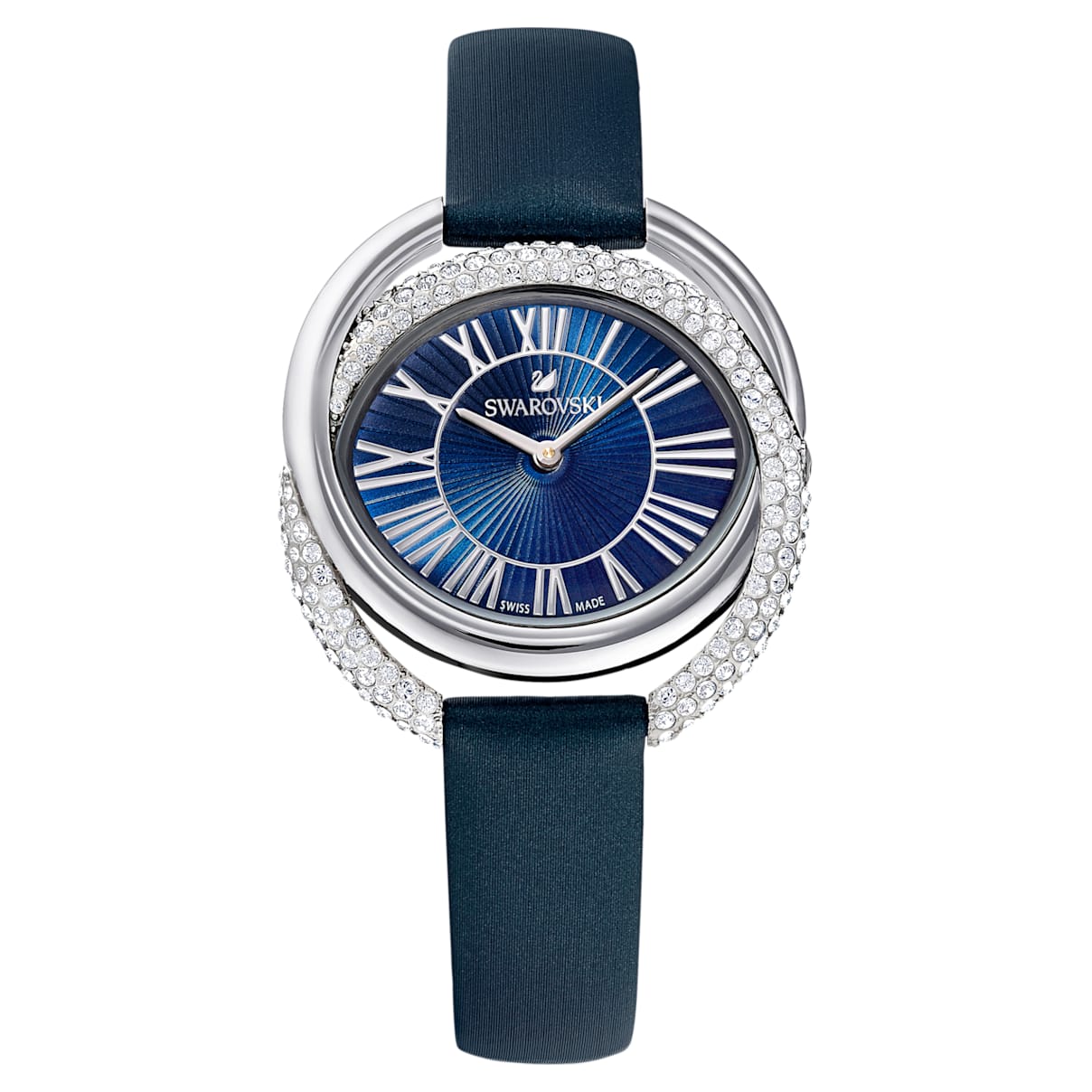 

Swarovski Duo watch, Swiss Made, Leather strap, Blue, Stainless steel