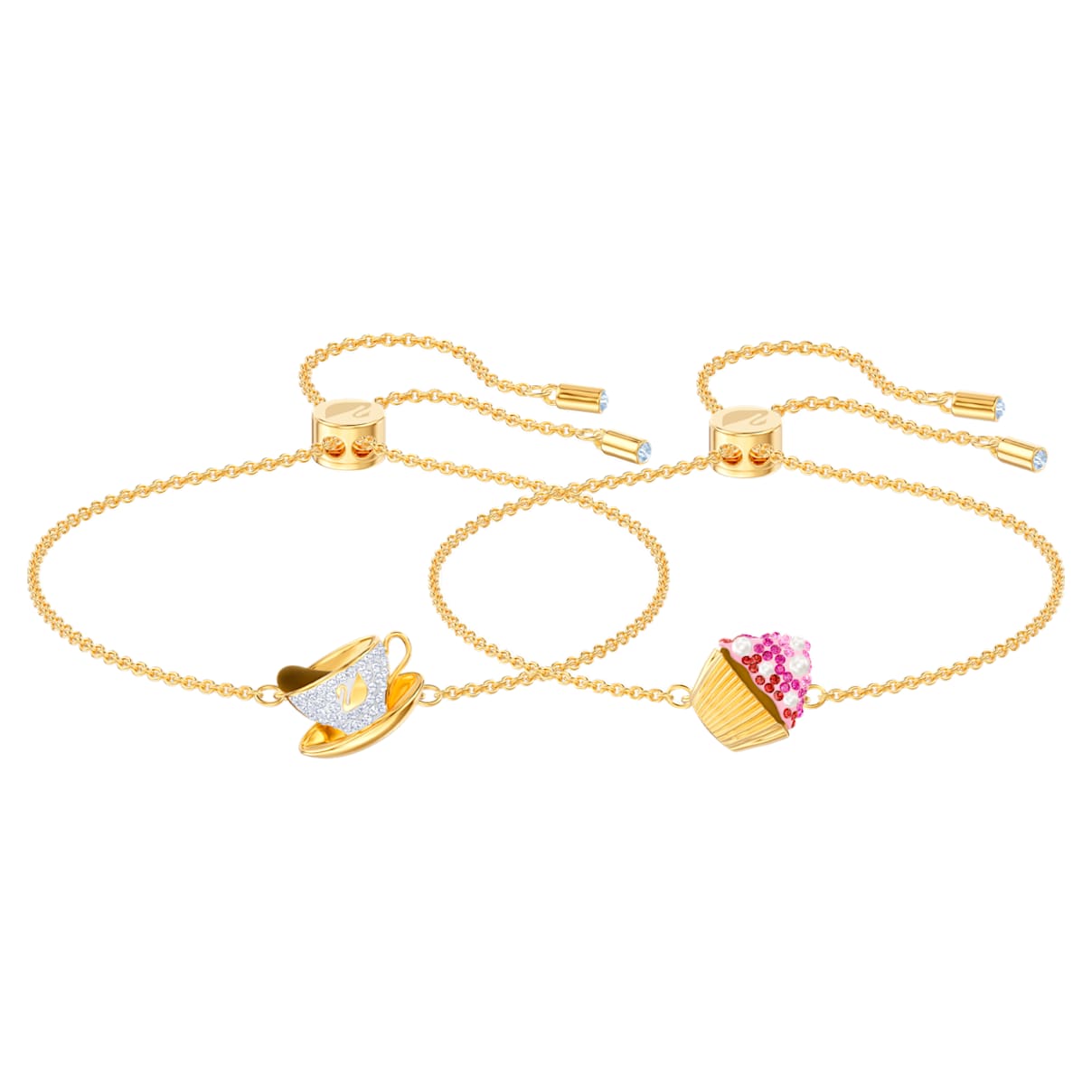 

Pulsera Nicest, Conjunto (2), Taza de té y cupcake, Multicolor, Baño tono oro