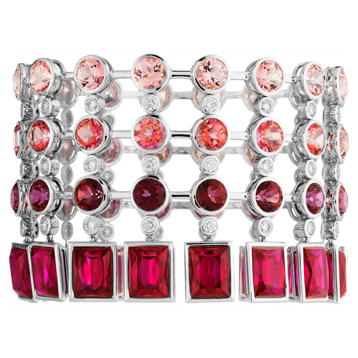 Click to view product details and reviews for Flowering Fuchsia Cocktail Bracelet Swarovski Created Ruby 18k White Gold.