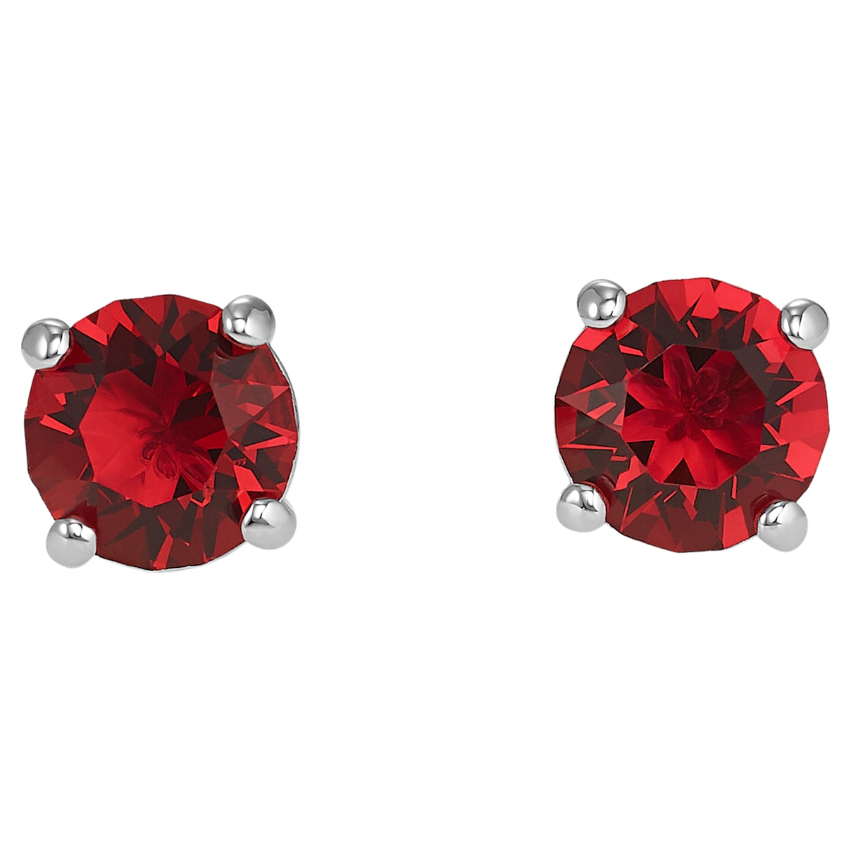 Attract Stud Pierced Earrings, Red, Rhodium plated