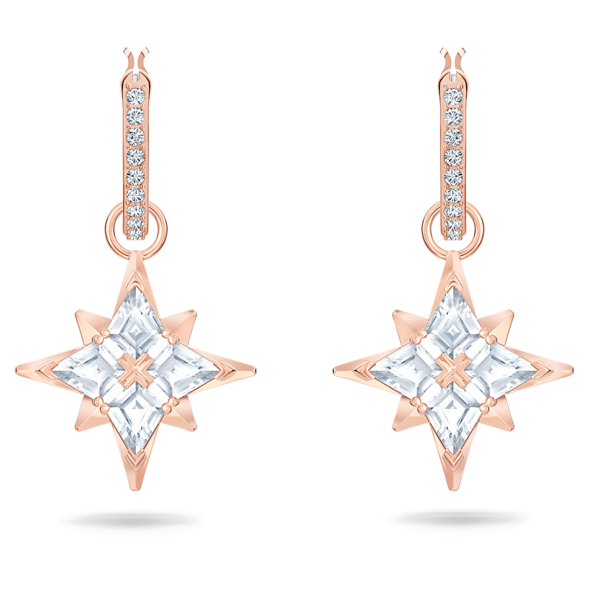 Click to view product details and reviews for Swarovski Symbolic Star Hoop Pierced Earrings White Rose Gold Tone Plated.