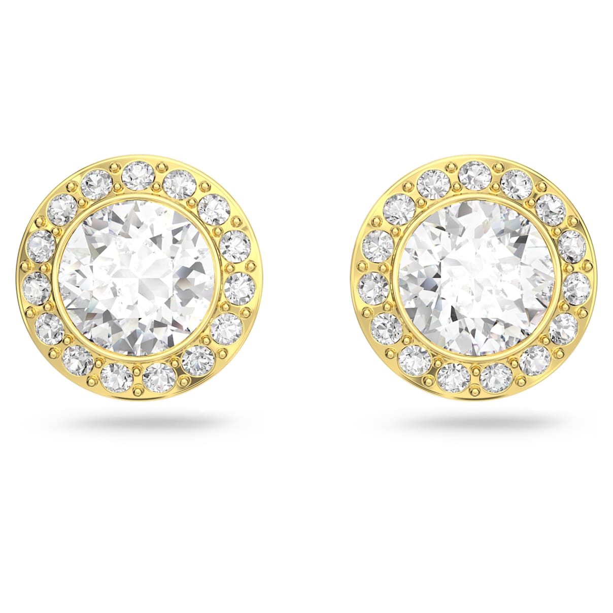 

Una Angelic stud earrings, Round cut, White, Gold-tone plated