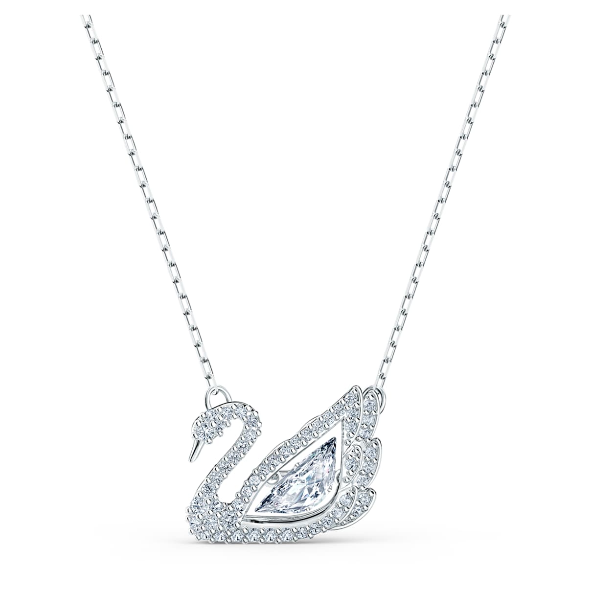 Swarovski Silver-tone Dancing Swan Crystal Pendant Necklace, 15" + 2" Extender In White
