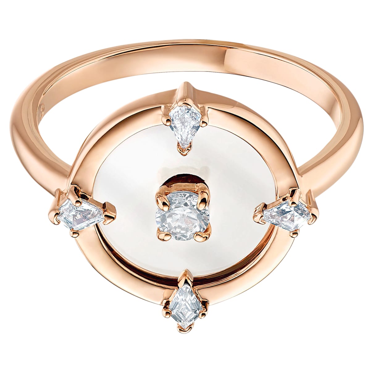 Anello con motivo North, bianco, Placcato oro rosa