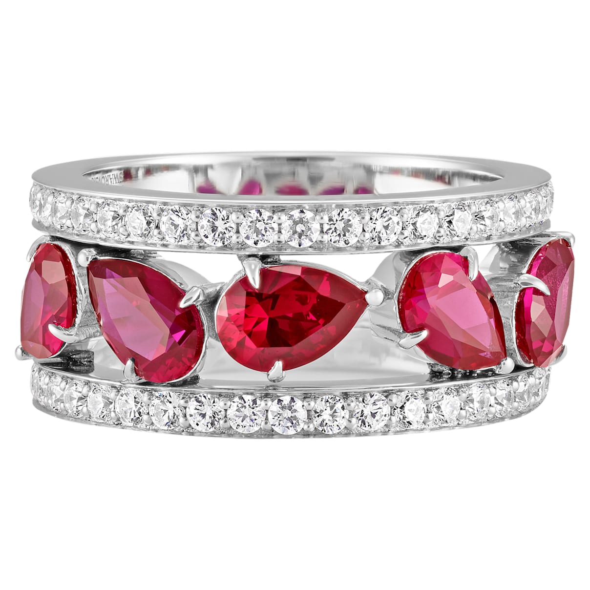 Click to view product details and reviews for Lola Wide Band Ring Swarovski Created Rubies 18k White Gold Size 52.