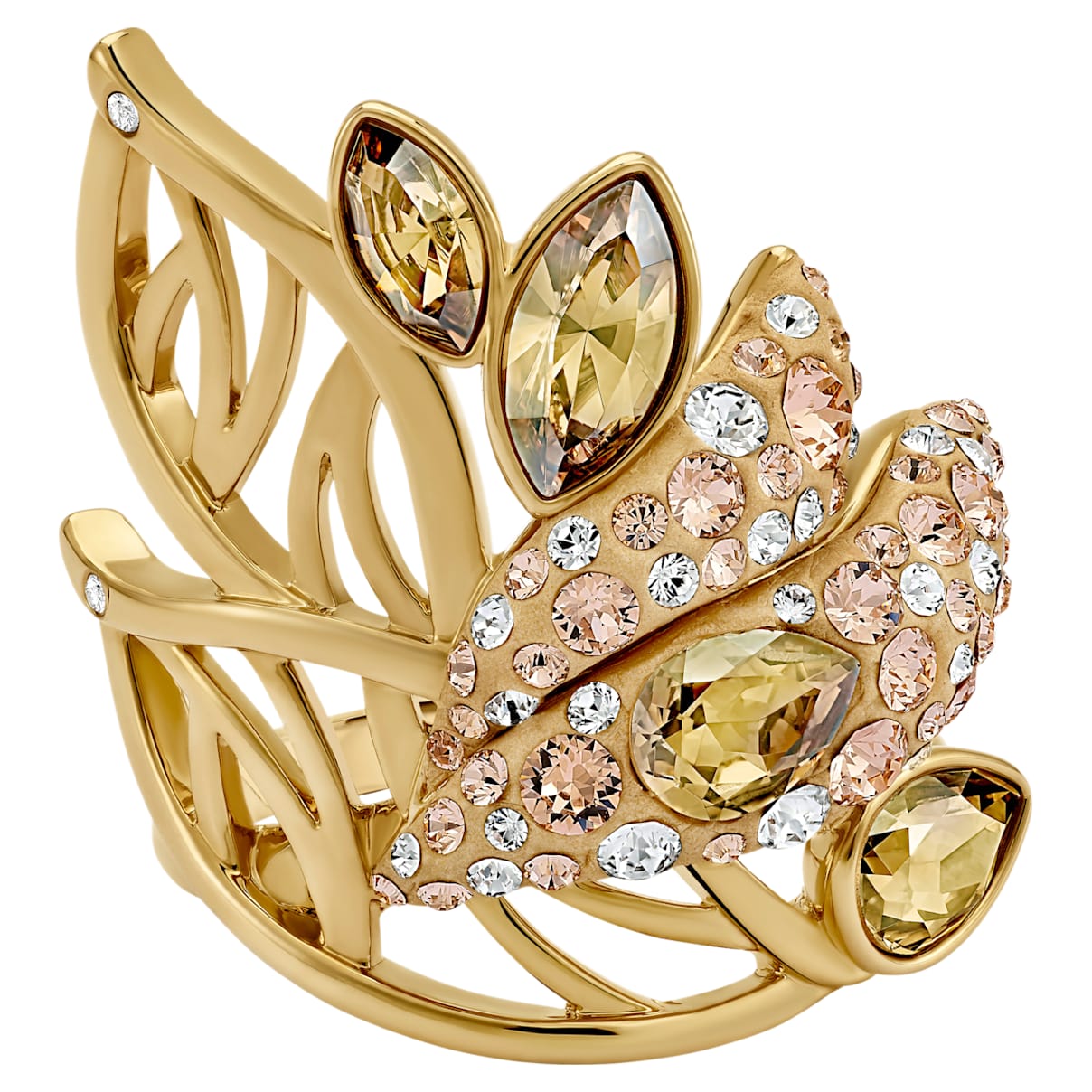 Anello cocktail Graceful Bloom, marrone, Placcato oro