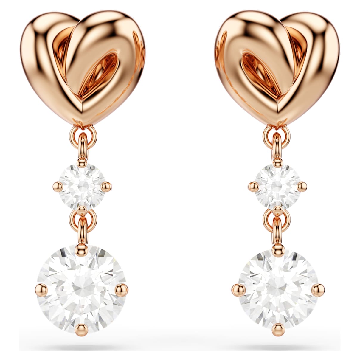 Lifelong Heart drop earrings, Heart, White, 18K rose gold finish