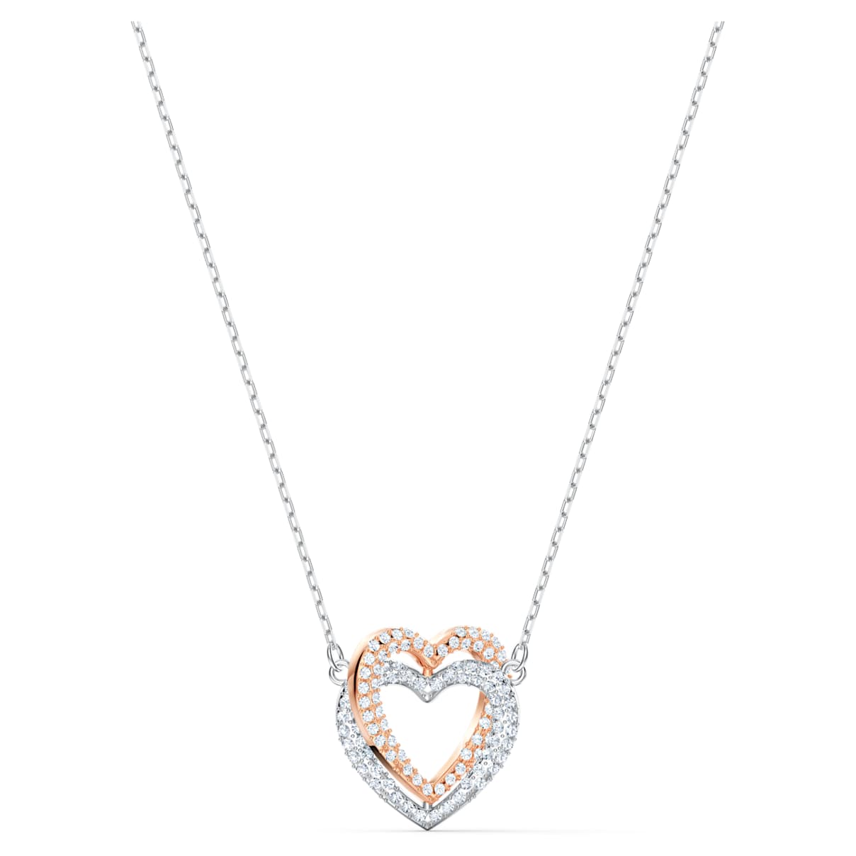 Click to view product details and reviews for Swarovski Infinity Double Heart Necklace White Mixed Metal Finish.