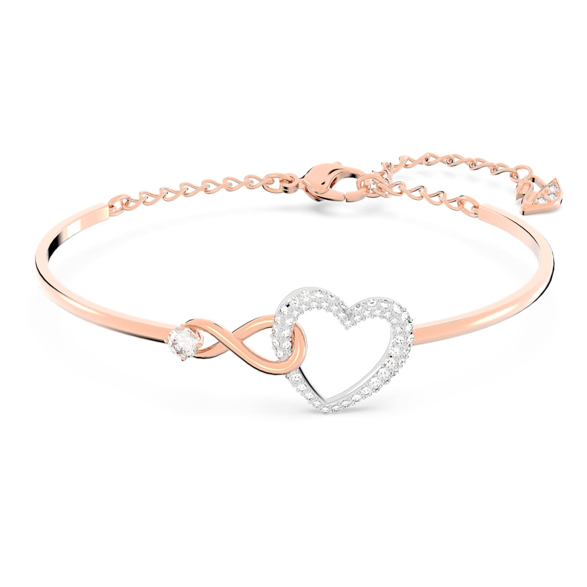 Click to view product details and reviews for Swarovski Infinity Heart Bangle White Mixed Metal Finish.