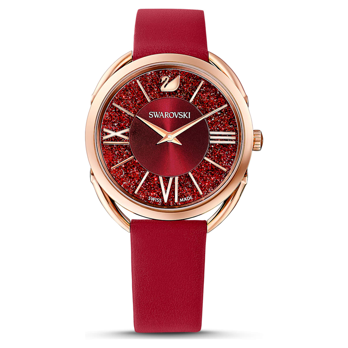 

Swarovski Crystalline Glam ウォッチ, スイス製, レザーストラップ, レッド, ローズゴールドトーン仕上げ