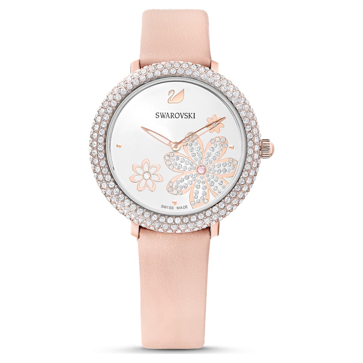 Click to view product details and reviews for Crystal Frost Watch Leather Strap Pink Rose Gold Tone Pvd.