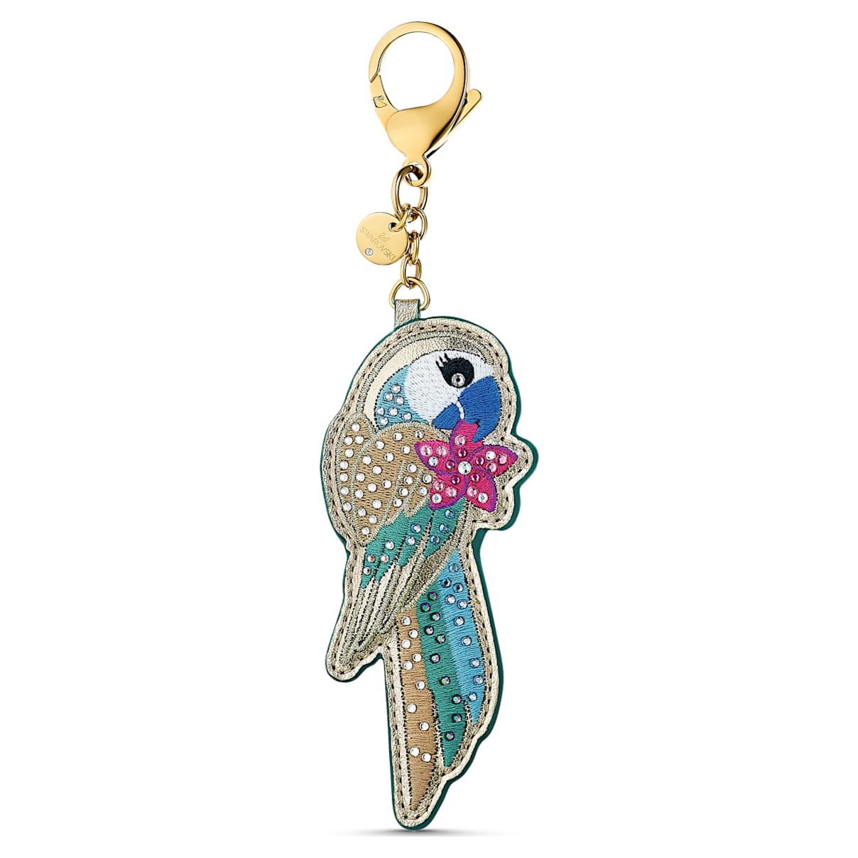 

Swarovski Tropical bag charm, Parrot, Multicoloured, Gold-tone plated