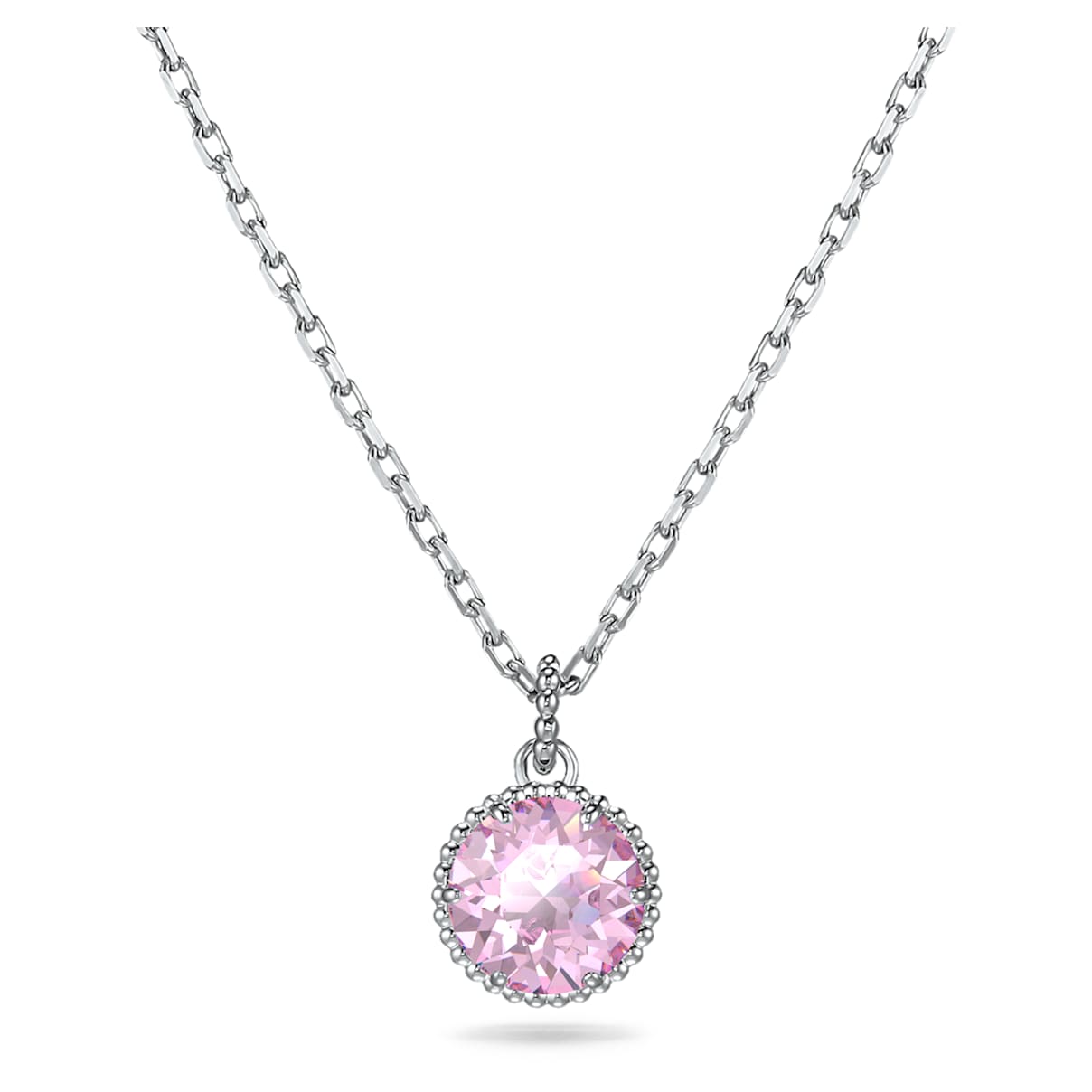 

Birthstone pendant, Round cut, June, Pink, Rhodium plated